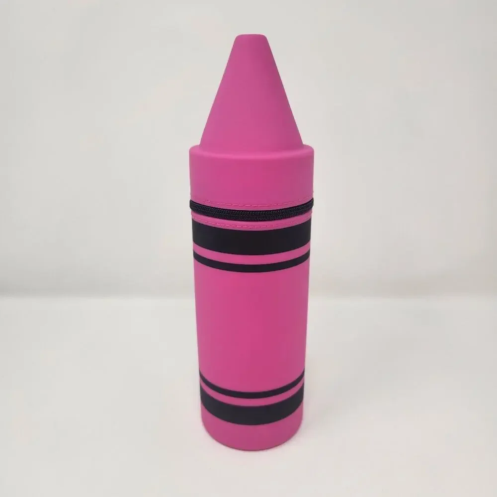 Jelly Crayon Shaped Pencil Pouch Pink